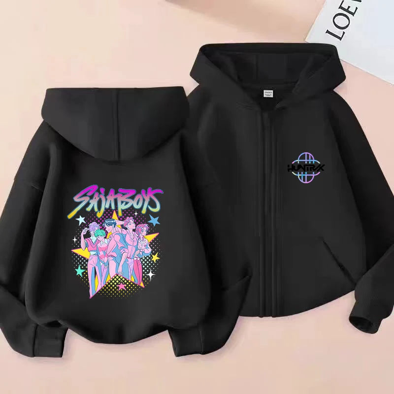 Demon Hunters K-pop Film Zipper Hoodie Fashion Oversized Jacket Zip Up Sweatshirt Streetwear Good Vibrations