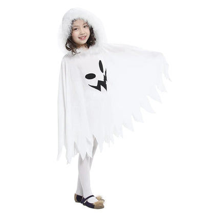 Halloween Kids Cosplay Costume White Elf Cloak Ghost Hooded Cloak Christmas Cloak Boy Girl Cape Clothes Good Vibrations