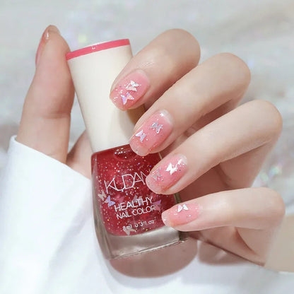 Nail Polish Without Baking Lamp White Fine Glitter Non-baking Non-peel Transparent Shiny Oil Base Coat Nude Nail Polish Good Vibrations