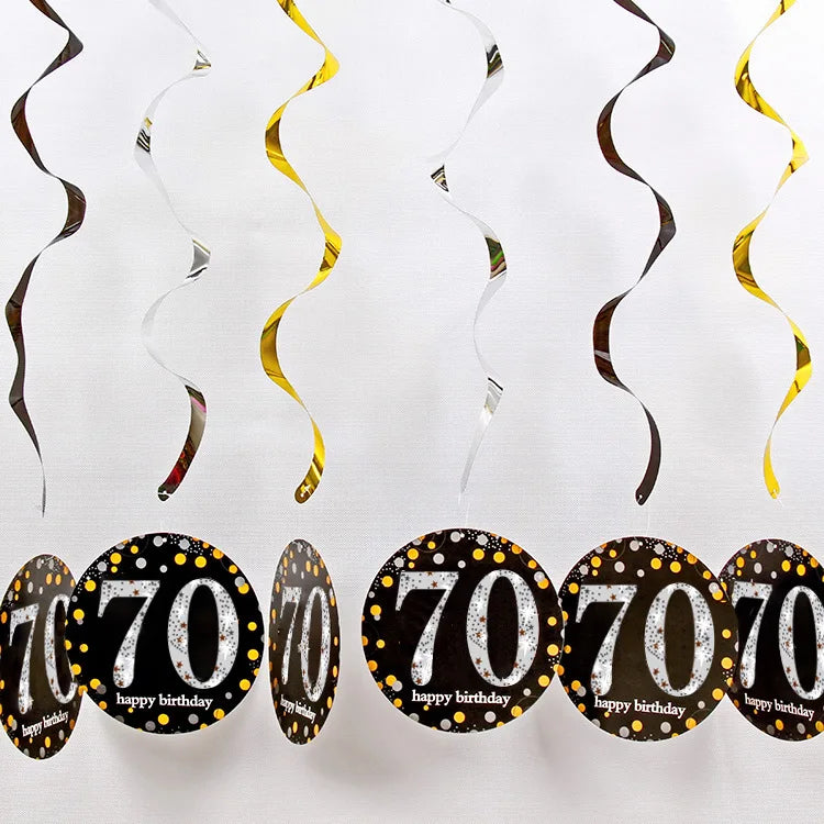 6pcs PVC 18 21 30 40 50 Years Old Spiral Happy Birthday Swirl Hanging Ornaments Party Background Layout Decor Supplies Good Vibrations