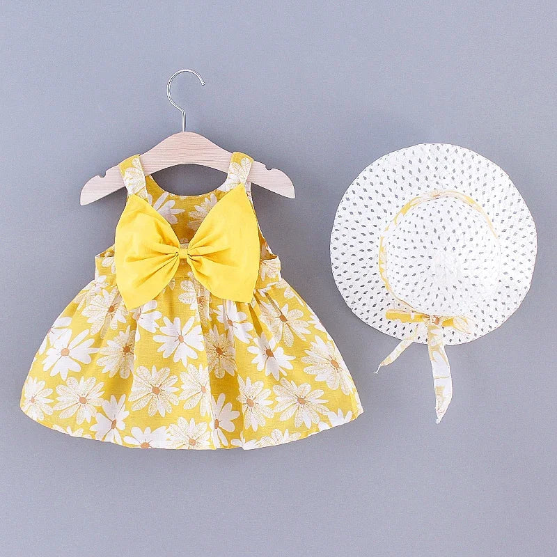 (Girls 0-3 Years Old) Summer New Girls Dress Floral Print Little Fresh Everyday Sweet Princess Dress with Bow Good Vibrations