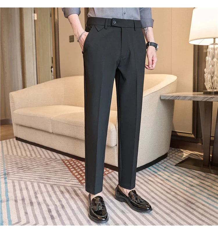 Men Suit Pants 2025 Autumn Elastic Waist Solid Slim Fit Dress Pants Office Business Casual Trousers High Quality Men's Clothing Good Vibrations