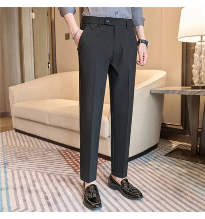 Men Suit Pants 2025 Autumn Elastic Waist Solid Slim Fit Dress Pants Office Business Casual Trousers High Quality Men's Clothing Good Vibrations