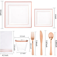Popular - 350Pcs Rose Gold Plastic Plates - Clear Rose Gold Disposable Dinnerware Sets for 50Guests include 100 Plates 50 Cups Good Vibrations
