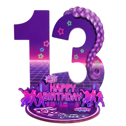 purple disco Music Dance Party Supplies，purple Birthday Centerpiece for Party Decor Wooden Table Photo Prop Number Sign Good Vibrations