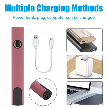 510 Thread Battery Pen with multiple charging methods including USB, power bank, and computer compatibility.