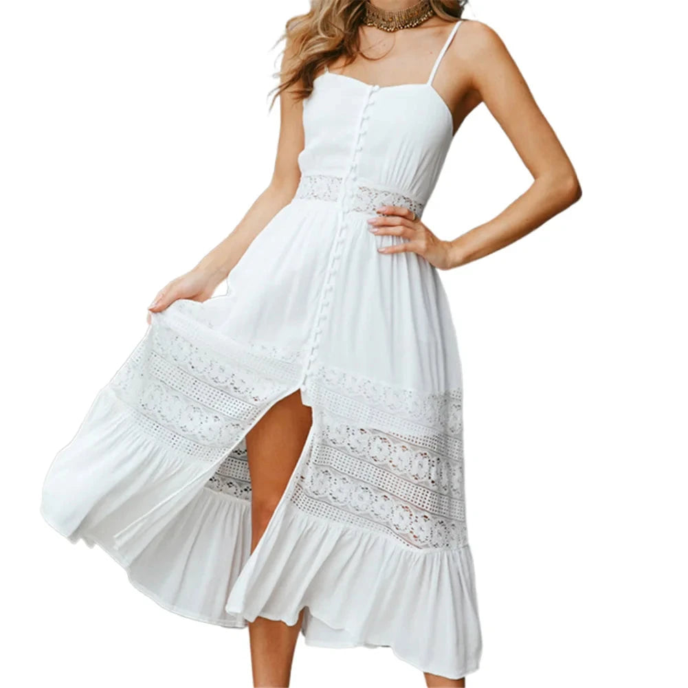 Trendy Casual Summer White Dress for Women Cover-ups Outfits New Boho Hippie Chic Long Maxi Dresses Elegant Party Beachwear Good Vibrations