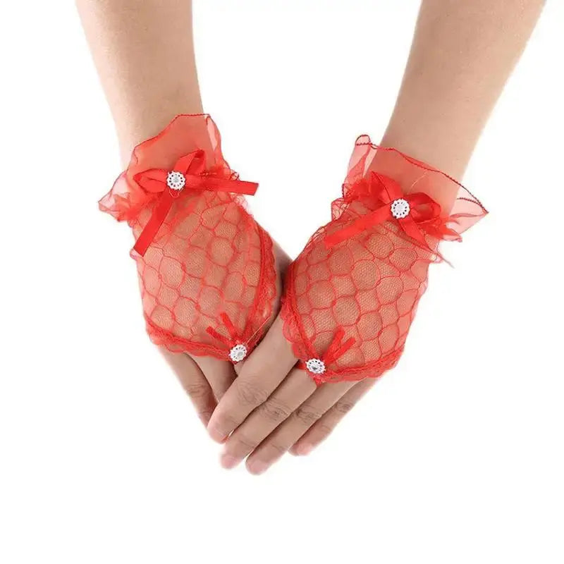 Bride Gloves For 2025 Spring Wedding 1 Pair See Through Lace Fingerless Bowknot Banquet Gloves Short Wedding Gloves Elegant Good Vibrations