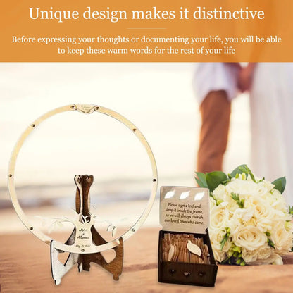 Wedding Guest Book Alternative Wooden Card Box 60 Wood Leaves for Reception Good Vibrations