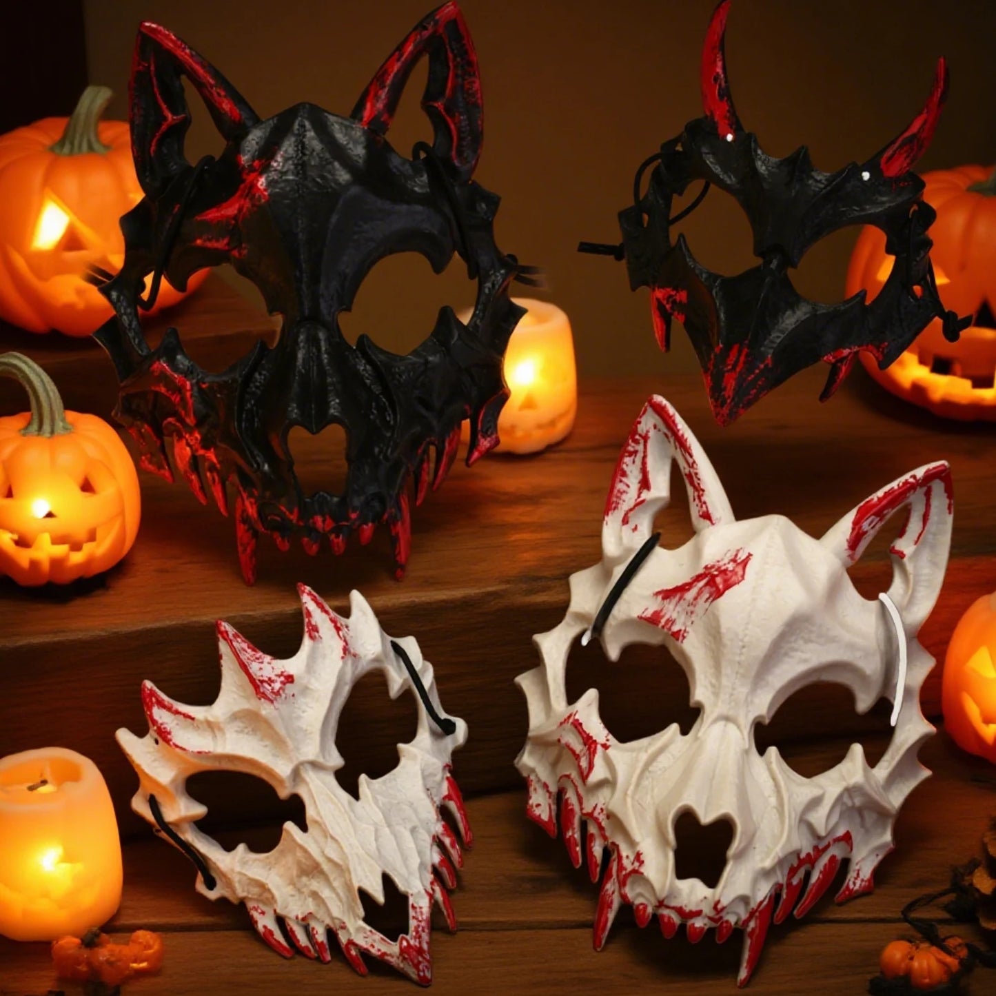 Halloween Bone Skull Masks Half-face Bloody Mask Cosplay Dragon God Fierce Tiger Night Fork Tengu Man Wolf Mask Party Decor Prop Good Vibrations