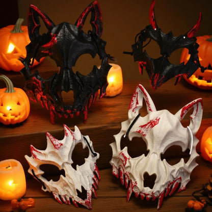 Halloween Bone Skull Masks Half-face Bloody Mask Cosplay Dragon God Fierce Tiger Night Fork Tengu Man Wolf Mask Party Decor Prop Good Vibrations