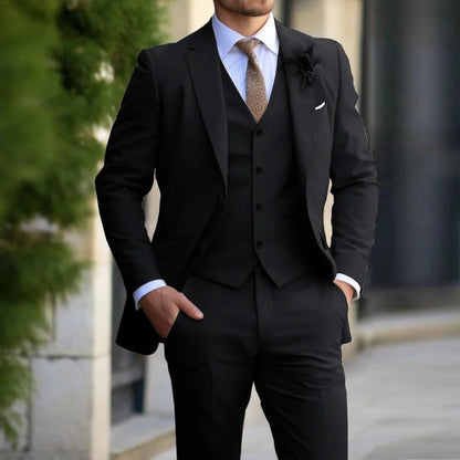 Classic Men Suit 3 Pieces Fashion Slim Fit Blazer Vest Pants Set Formal Business Wedding Tuxedos for Men Casual Clothing Good Vibrations