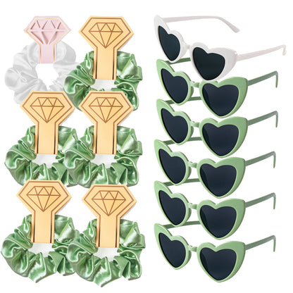 12/6pcs Wedding Bridesmaid Gifts Bridesmaid Hair Ties Scrunchies Heart Shaped Sunglasses Bachelorette Hen Party Bridal Favors Good Vibrations