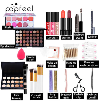 POPFEEL All-in-One Makeup Kit Gift Set with Eyeshadow Palette Foundation Lip Gloss Blush Brushes Eyeliner and More Beauty Gifts Good Vibrations