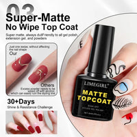 LIMEGIRL 8ml Soak Off Matte Top Base Coat for Nails UV Gel Polish Semi Permanent Functional Manicure Top Base Coat Varnish Good Vibrations