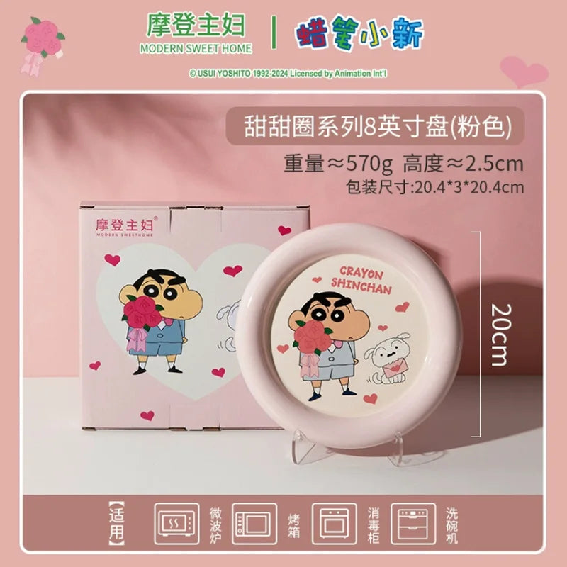 Cartoon Crayon Shin Chan Ceramic Tableware Set Cute Home Dining Bowl Pink Cute Girl Heart Round Bowl Water Cup Plate Gift Good Vibrations
