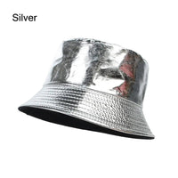 Faux Leather Bucket Hat Women Reversible PU Leather Sun Hat Fashion Autumn Waterproof Fisherman Hat Reversible Sun Bucket Hat Good Vibrations