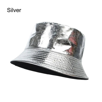 Faux Leather Bucket Hat Women Reversible PU Leather Sun Hat Fashion Autumn Waterproof Fisherman Hat Reversible Sun Bucket Hat Good Vibrations