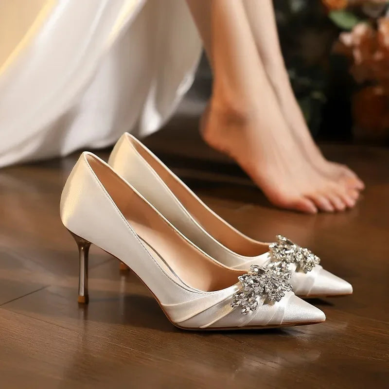 High Heels Pointed Toe Shoes Woman Lace-Up Navy Blue Pumps Sexy Sandals Slip on Shallow Mouth All-Match Footwear Spikes Good Vibrations
