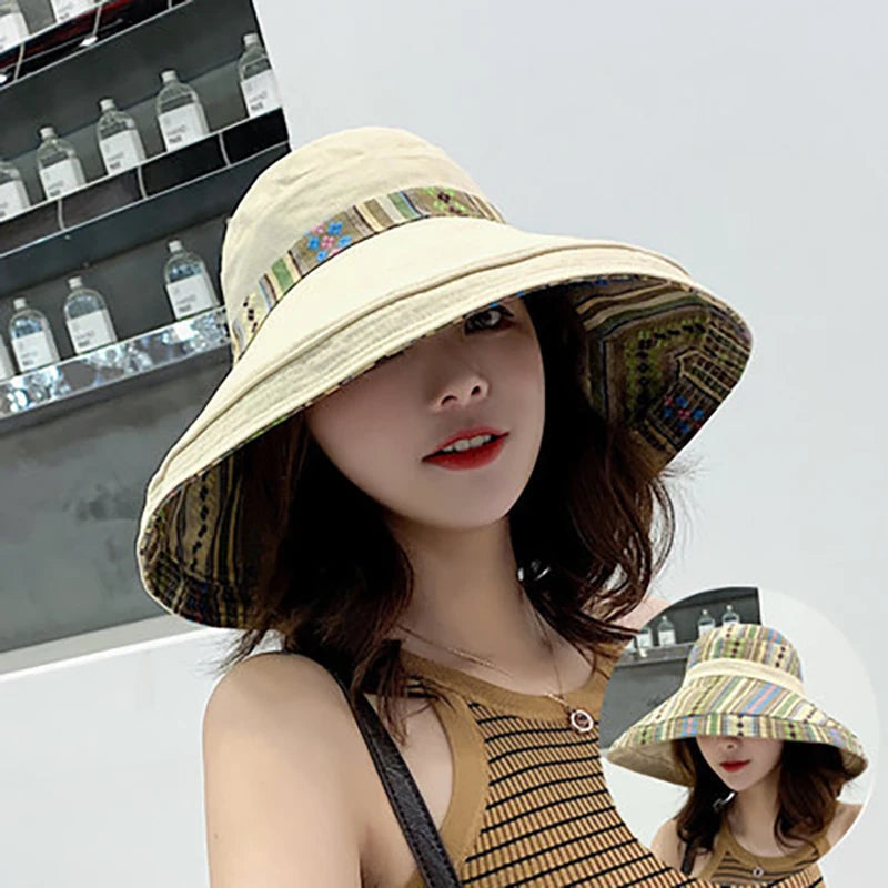 Retro Beach Hat For Women, Summer Sun Protection, Ethnic Style, Big Brim Hat For Outings, Sun Protection, Seaside Cool Hat Good Vibrations