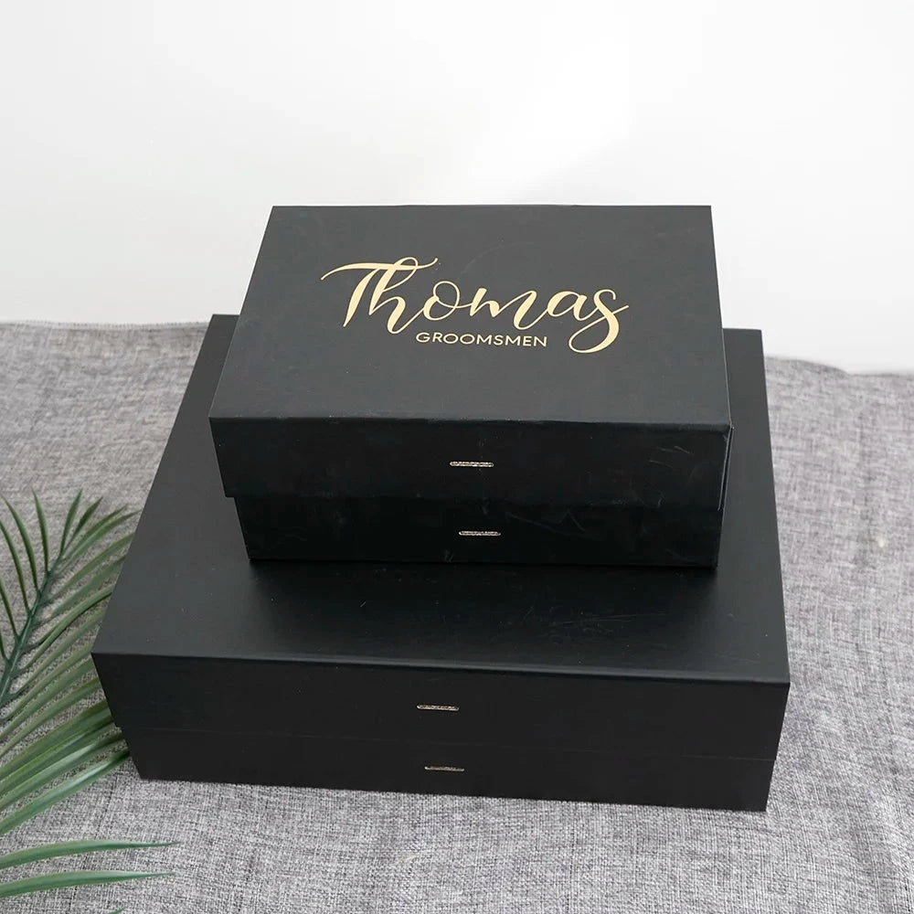 Personalized Black Gift Box Groomsmen/Best Man Empty Gift Box Wedding Bachelor Party Thank You Favors Will You Be My Groomsmen Good Vibrations