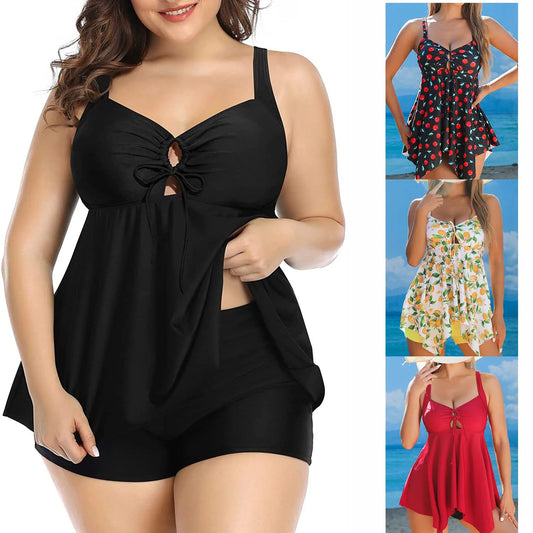 Two-Piece Swimsuit for Women, Plus Size, Full Belly, Shorts, Fat Swimwear Good Vibrations