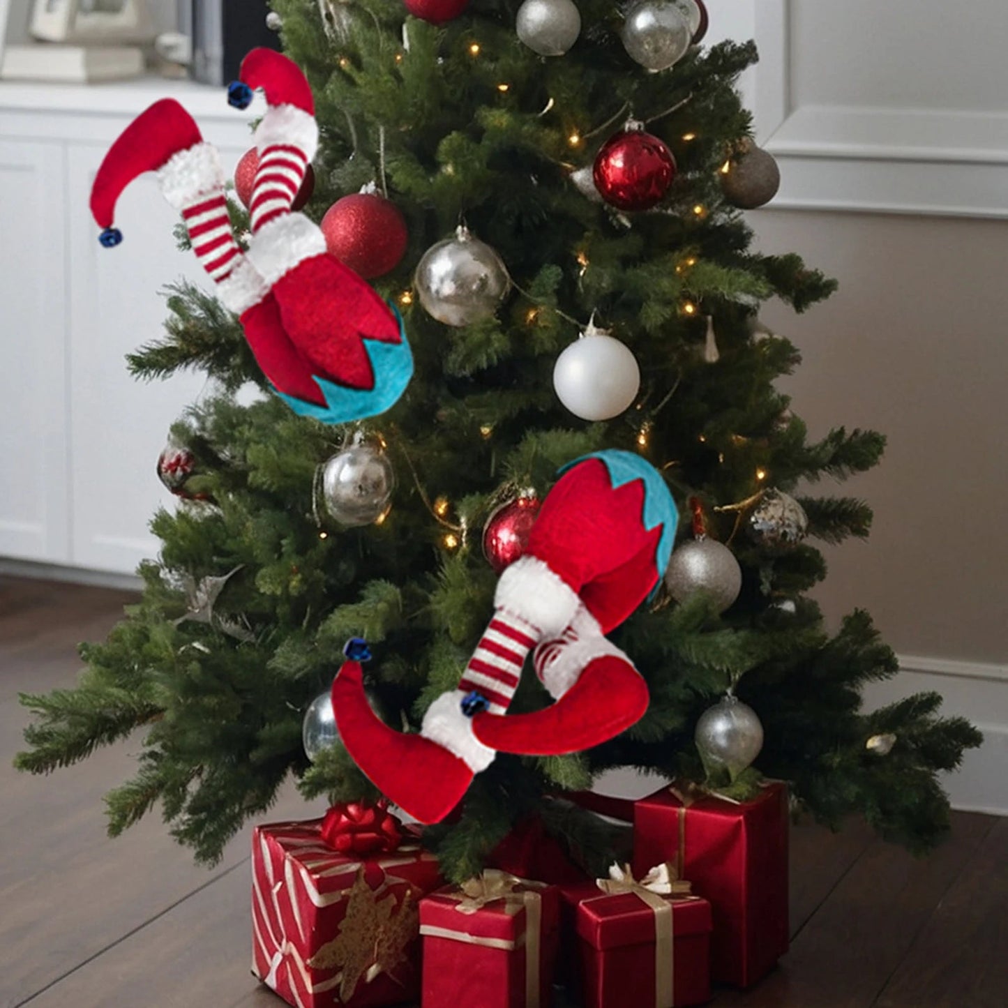 Elf Legs Santa Claus Legs Christmas Tree Picks Striped Plush Stuffed Hanging Ornaments Leg Picks Christmas Tree Party Decoration Good Vibrations