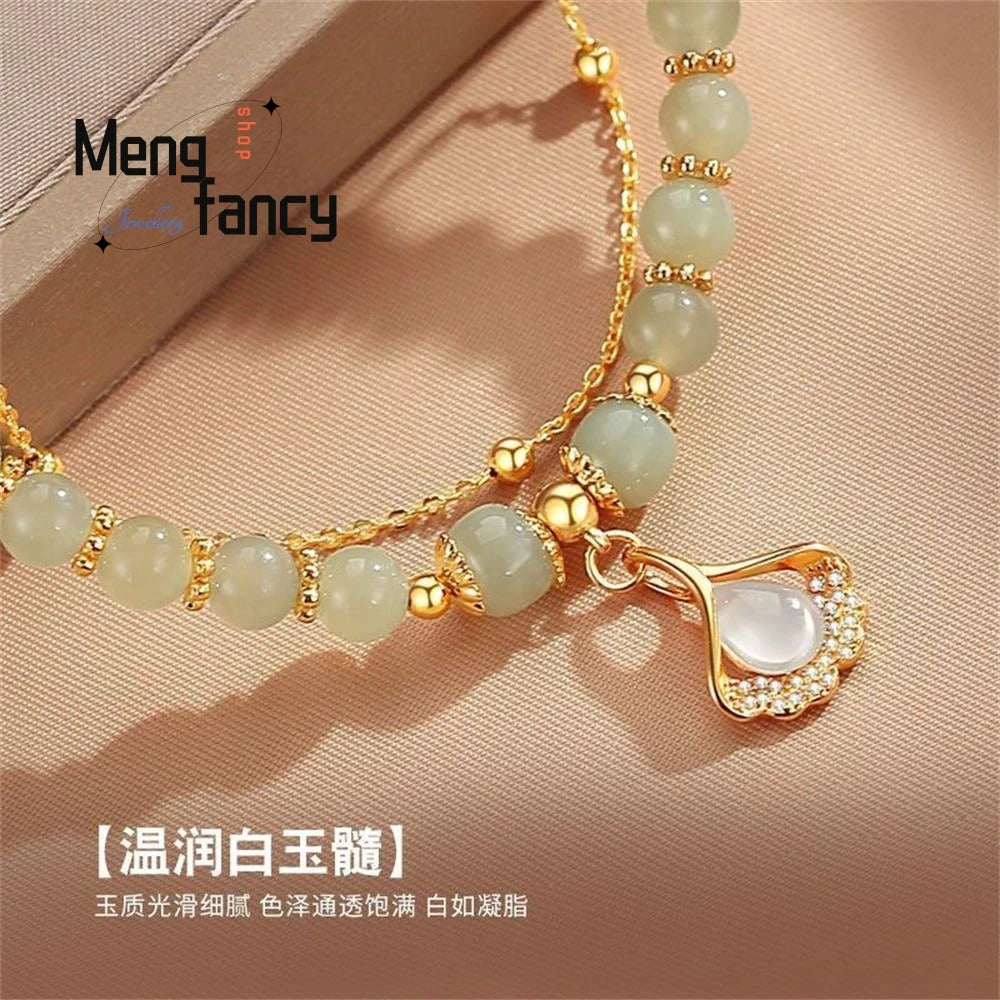 Natural Hetian Jasper Three Lifetimes Have Apricots Meet You Double Apricot Leaf Bracelet Exquisite Charm Luxury Fashion Jewelry Good Vibrations
