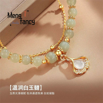 Natural Hetian Jasper Three Lifetimes Have Apricots Meet You Double Apricot Leaf Bracelet Exquisite Charm Luxury Fashion Jewelry Good Vibrations