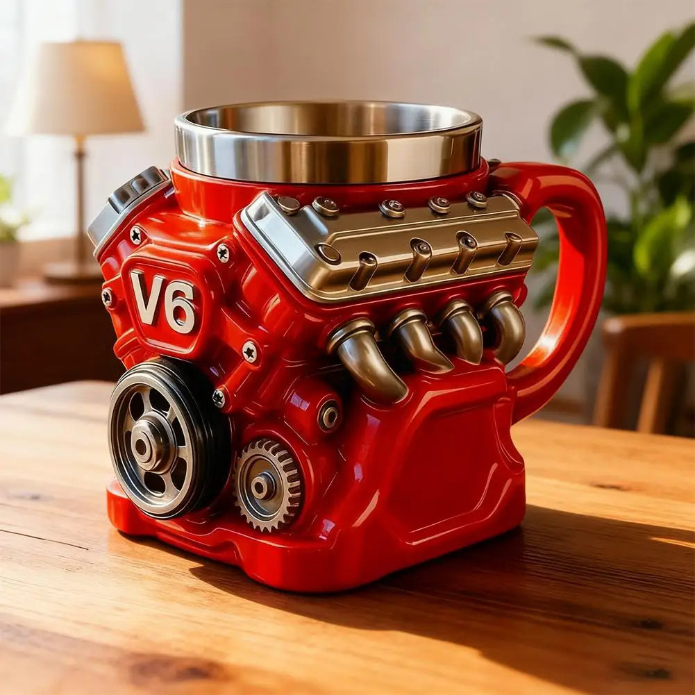 Retro Engine Coffee Mug New Engine V8 Engine Mug Decoration Stainless Steel Cup Car Engine Design Mug For Car Enthusiasts Good Vibrations