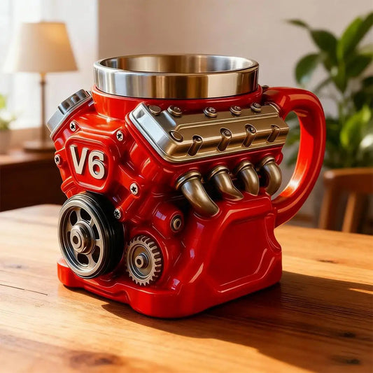 Retro Engine Coffee Mug New Engine V8 Engine Mug Decoration Stainless Steel Cup Car Engine Design Mug For Car Enthusiasts Good Vibrations