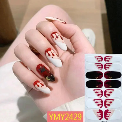 Halloween Nail Stickers Full Cover Adhesive  Nail Polish Wraps Blood Pumpkin Ghost Nail Decals DIY Festival Nail Patch Decors Good Vibrations