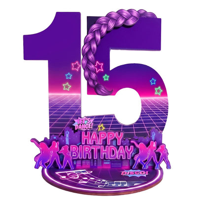 purple disco Music Dance Party Supplies，purple Birthday Centerpiece for Party Decor Wooden Table Photo Prop Number Sign Good Vibrations
