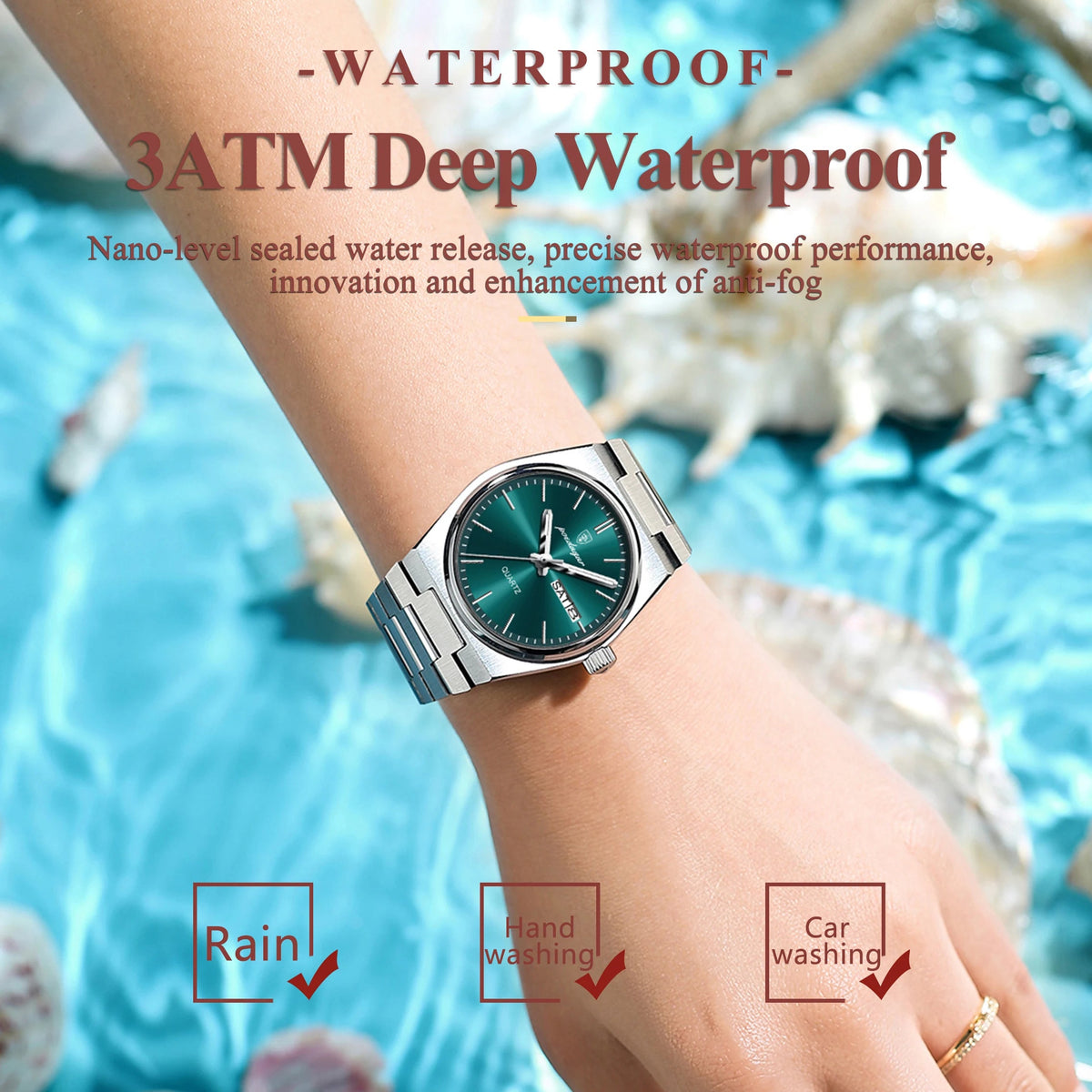 POEDAGAR Luxury Watch for Woman Ladies Elegant Quartz Watch Waterproof Luminous Date Week Stainless Steel Women's Watches Clock Good Vibrations