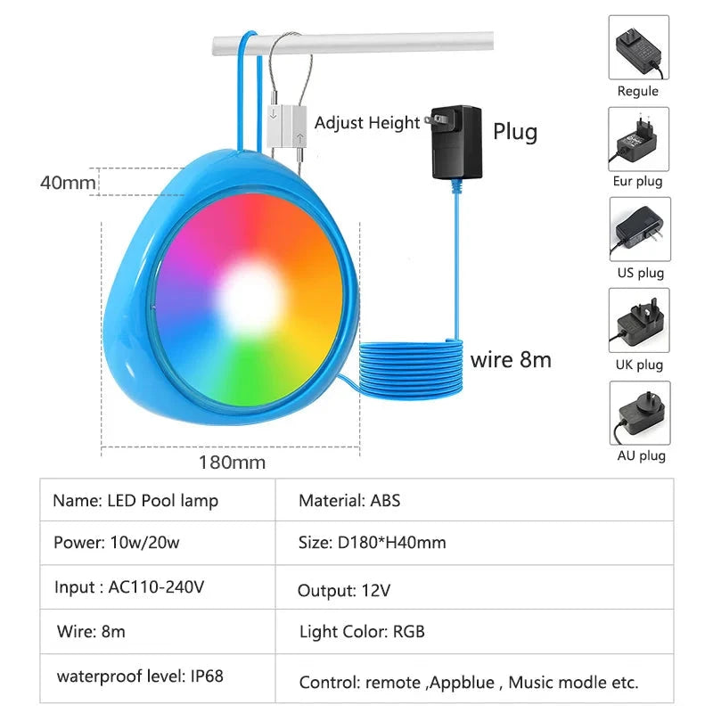 LED Underwater Light with Remote Control RGB Submersible Night Lamp Color Changing 12V Pool Lights Waterproof Wall Mounted Light Good Vibrations
