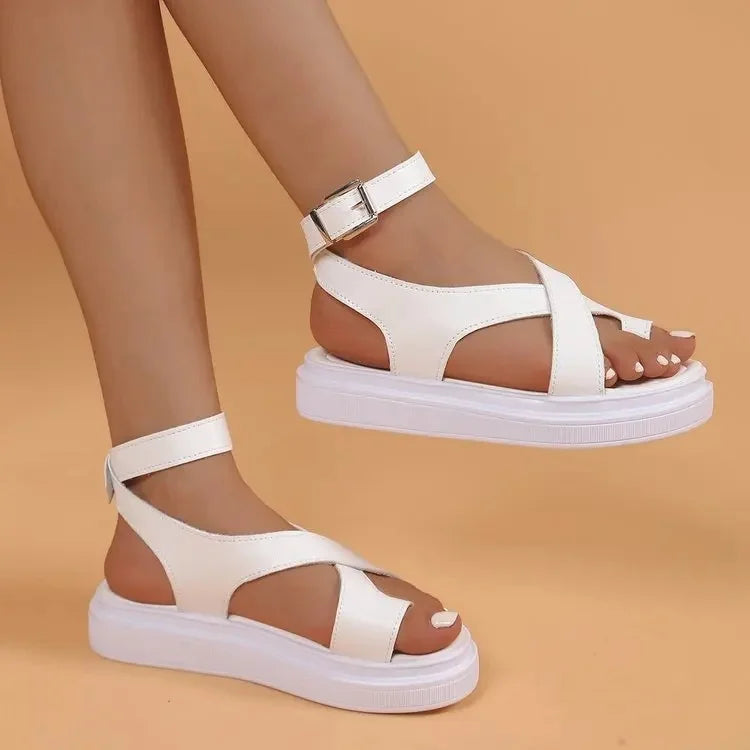 Large Size New Fashion Style Thick Heel Women Sandal Outdoor Wear Loop Buckle Slip-On Casual Comfortable PU Leather Sandals Good Vibrations