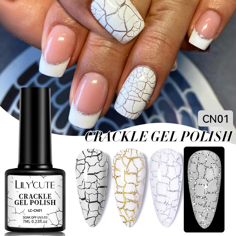 LILYCUTE 7ml Crackle Gel Nail Polish Quick Dry Marble Cracking Effect Gel Semi Permanent Soak Off Nail Art Varnish Manicure Good Vibrations