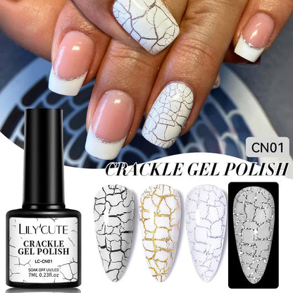 LILYCUTE 7ml Crackle Gel Nail Polish Quick Dry Marble Cracking Effect Gel Semi Permanent Soak Off Nail Art Varnish Manicure Good Vibrations