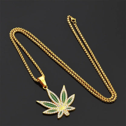 Personalized Punk Hip-hop Jewelry Necklace With Oil Inlaid Diamond Alloy Maple Leaf Pendant And Accessory Material Good Vibrations