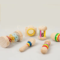 6pcs/set Wooden Musical Instruments Toys, Small Rattle, Sand Hammer, Sand Ball, Shake Bell Kaleidoscope, Griping Practice Toys Good Vibrations