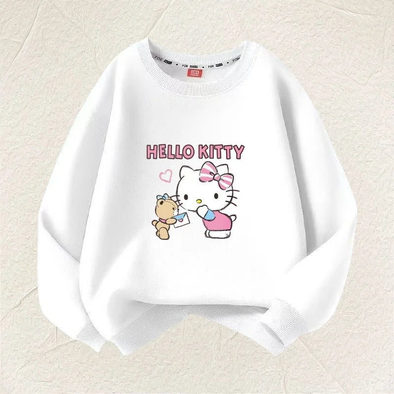 Summer Baby Girl Clothes Kid Sanrio Hello Kitty Printed Long Sleeve Sweatshirt Children Cartoon O-Neck Soft Cotton Top Pullover Good Vibrations