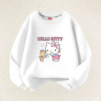 Summer Baby Girl Clothes Kid Sanrio Hello Kitty Printed Long Sleeve Sweatshirt Children Cartoon O-Neck Soft Cotton Top Pullover Good Vibrations