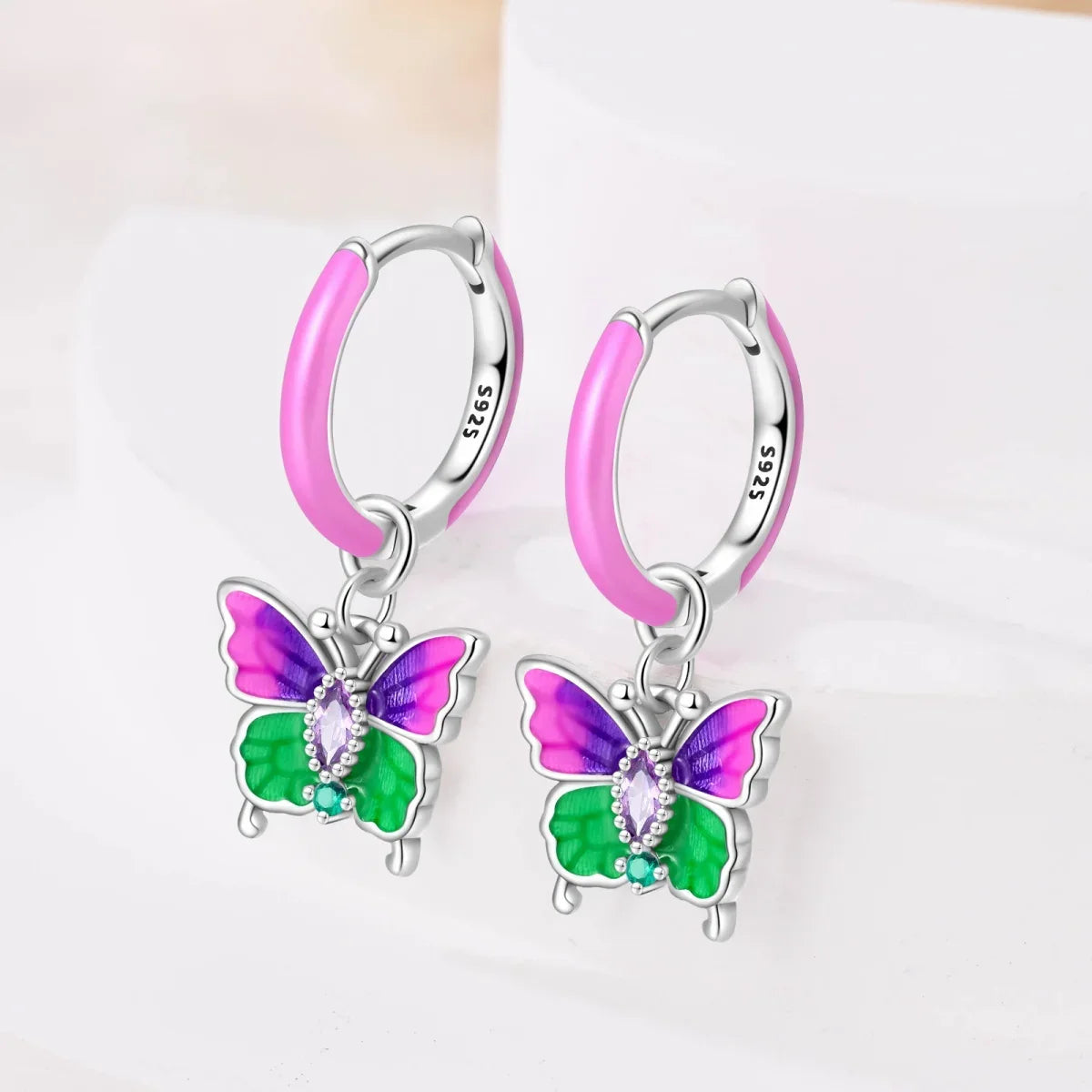925 Silver Spring Flowers Earrings Colorful Purple Dopamine Butterfly Bee Sweet Romantic Hoop Earrings for Women Party Fine Gift Good Vibrations