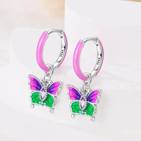 925 Silver Spring Flowers Earrings Colorful Purple Dopamine Butterfly Bee Sweet Romantic Hoop Earrings for Women Party Fine Gift Good Vibrations