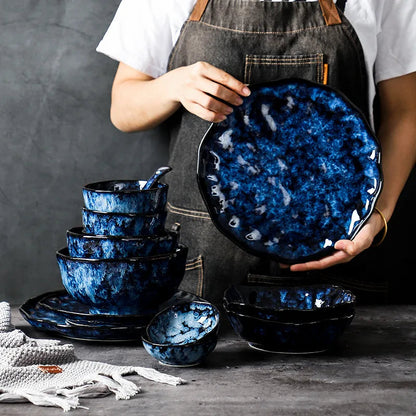 Creative Kiln-Change Bowl and Plate Tableware Home Retro Ceramic Tableware Hotel Dish Plate Rice Bowl Set Home Fish Plate Good Vibrations