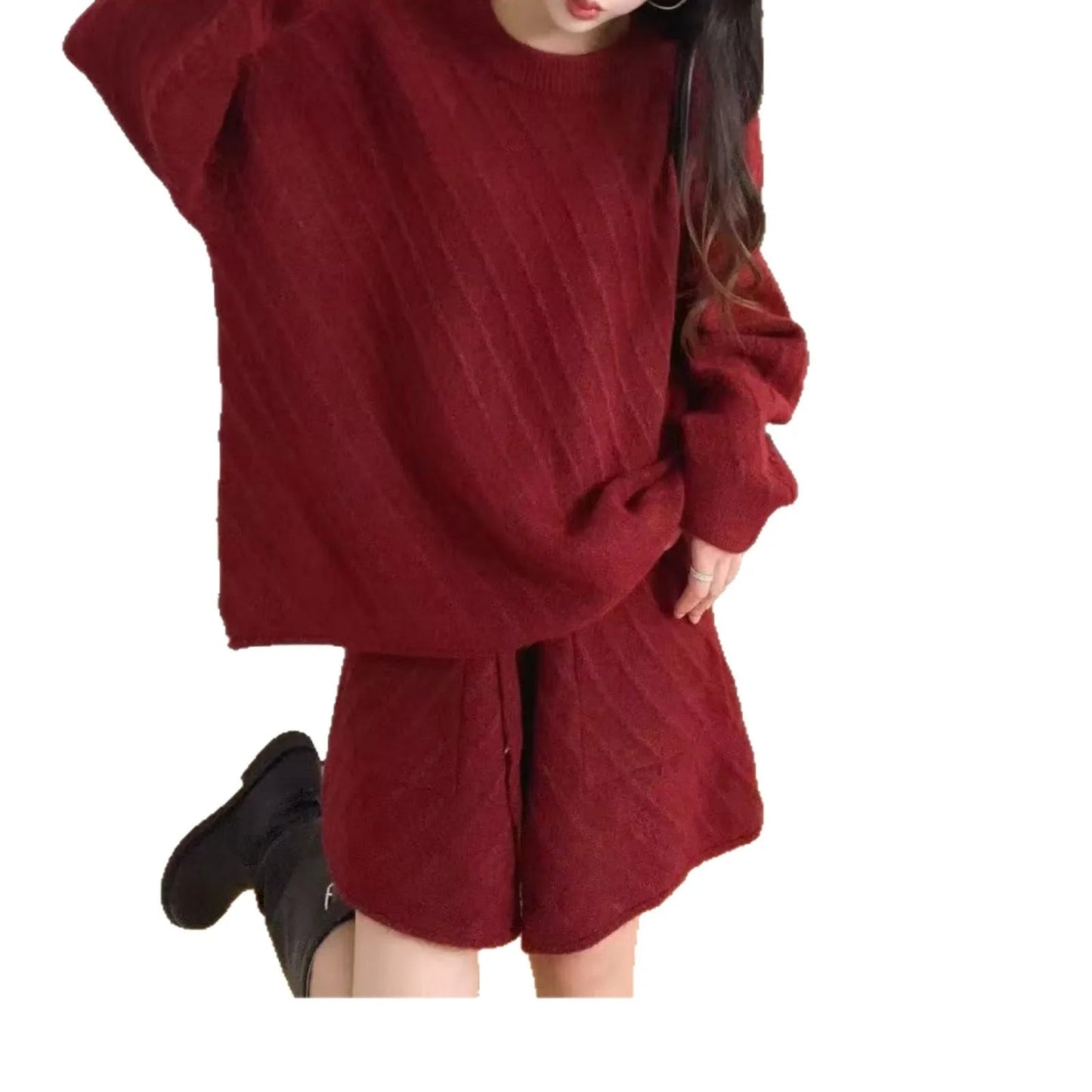 2025 New Sweater Set for Women Autumn Knitted Top and Skirt Fashion Loose Two-Piece Set Good Vibrations