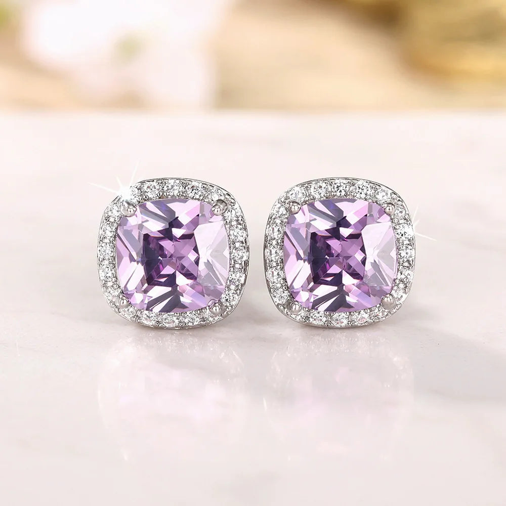 Ne'w Bright White/Yellow/Pink CZ Stud Earrings for Women Fashion Contracted Jewelry High Quality Wedding Engagement Good Vibrations
