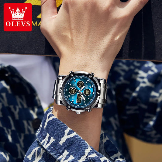 OLEVS Men's Watches Original Multifunctional Wlectronic Watch for Man Waterproof Luminous Alarm Clock Fashion Dress Good Vibrations