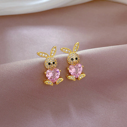 Stainless Steel Jewelry Sets for Woman Girls Shining Austrian Crystal Cute Rabbit Pendant Necklace Huggie Earrings Birthday Gift Good Vibrations Adult Super Store