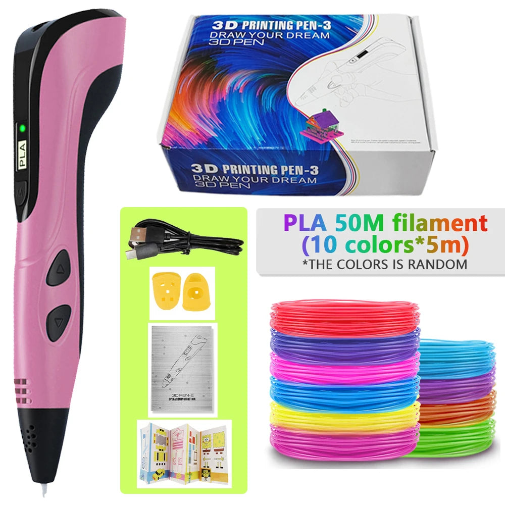 3d Pen for kids Creatived Toy DIY 3D Printing Pen Type-C Rechargeable 3D Pens Set with 200M PLA Filament for Children Gift Good Vibrations